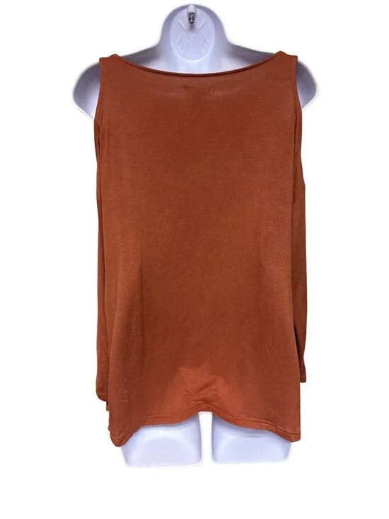 Silence + Noise Cold Shoulder Top Women's XS Rust Brown Knit Rayon Blend - Picture 3 of 10